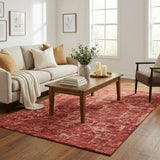 5' X 8' Red And Charcoal Oriental Shag Washable Area Rug With UV Protection