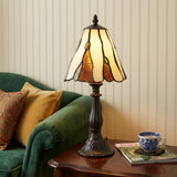 14" Bronze Abstract Round Tiffany Lamp With Cone Shade