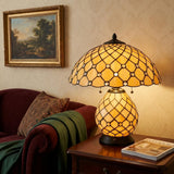 18" Black Two Light Round Tiffany Lamp With Dome Shade