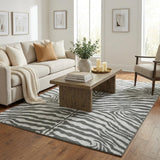 5' X 8' Gray And Black Animal Print Shag Washable Area Rug With UV Protection
