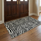 3' X 5' Pearl And Black Animal Print Shag Washable Area Rug With UV Protection