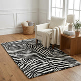 5' X 8' Pearl And Black Animal Print Shag Washable Area Rug With UV Protection