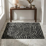3' X 5' Black And Gray Animal Print Shag Washable Area Rug With UV Protection