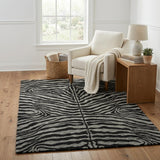 5' X 8' Black And Gray Animal Print Shag Washable Area Rug With UV Protection
