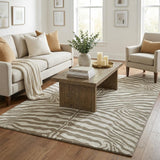 5' X 8' Taupe And Gray Animal Print Shag Washable Area Rug With UV Protection