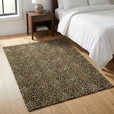 3' X 5' Gold And Black Animal Print Shag Washable Area Rug With UV Protection