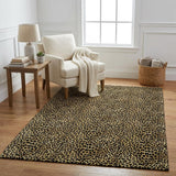 5' X 8' Gold And Black Animal Print Shag Washable Area Rug With UV Protection