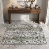 3' X 5' Pearl And Black Animal Print Shag Washable Area Rug With UV Protection