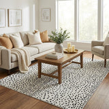 5' X 8' Pearl And Black Animal Print Shag Washable Area Rug With UV Protection