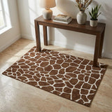3' X 5' Coffee And White Animal Print Shag Washable Area Rug With UV Protection