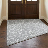 3' X 5' Gray And White Animal Print Shag Washable Area Rug With UV Protection