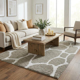5' X 8' Taupe And White Animal Print Shag Washable Area Rug With UV Protection