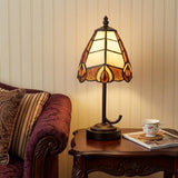 13" Bronze Abstract Round Tiffany Lamp With Cone Shade