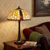 24" Bronze Abstract Two Light Round Tiffany Lamp With Dome Shade