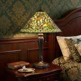 24" Bronze Flowers Two Light Round Tiffany Lamp With Dome Shade