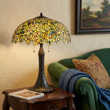 29" Bronze Abstract Two Light Round Tiffany Lamp With Dome Shade