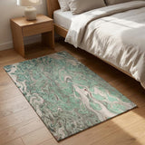 3' X 5' Green And Gray Abstract Shag Washable Area Rug With UV Protection