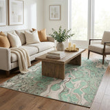 5' X 8' Green And Gray Abstract Shag Washable Area Rug With UV Protection