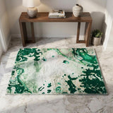 3' X 5' Green And Ivory Abstract Shag Washable Area Rug With UV Protection