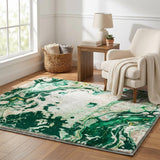 5' X 8' Green And Ivory Abstract Shag Washable Area Rug With UV Protection