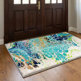 3' X 5' Teal And Navy Blue Abstract Shag Washable Area Rug With UV Protection