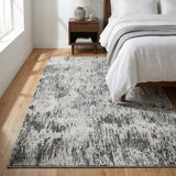 3' X 5' Gray And Ivory Abstract Shag Washable Area Rug With UV Protection