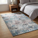 3' X 5' Blue And Silver Abstract Shag Washable Area Rug With UV Protection