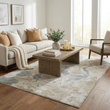 5' X 8' Beige And Ivory Abstract Shag Washable Area Rug With UV Protection