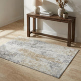 3' X 5' Ivory And Beige Abstract Shag Washable Area Rug With UV Protection