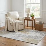 5' X 8' Ivory And Beige Abstract Shag Washable Area Rug With UV Protection