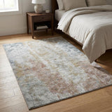 3' X 5' Blue And Gold Abstract Shag Washable Area Rug With UV Protection