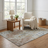 5' X 8' Blue And Gold Abstract Shag Washable Area Rug With UV Protection