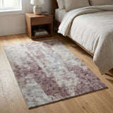 3' X 5' Plum And Beige Abstract Shag Washable Area Rug With UV Protection