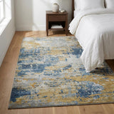 3' X 5' Blue And Silver Abstract Shag Washable Area Rug With UV Protection