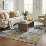 5' X 8' Blue And Silver Abstract Shag Washable Area Rug With UV Protection