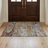 3' X 5' Brown And Mauve Abstract Shag Washable Area Rug With UV Protection