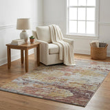 5' X 8' Brown And Mauve Abstract Shag Washable Area Rug With UV Protection