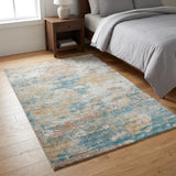 3' X 5' Teal And Beige Abstract Shag Washable Area Rug With UV Protection