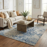 5' X 8' Blue And Beige Abstract Shag Washable Area Rug With UV Protection