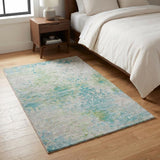 3' X 5' Green And Teal Abstract Shag Washable Area Rug With UV Protection