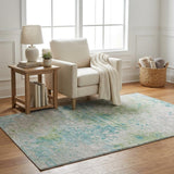 5' X 8' Green And Teal Abstract Shag Washable Area Rug With UV Protection