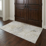 3' X 5' Ivory And Beige Abstract Shag Washable Area Rug With UV Protection