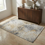 3' X 5' Beige And Taupe Abstract Shag Washable Area Rug With UV Protection