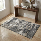3' X 5' Black And Charcoal Abstract Shag Washable Area Rug With UV Protection