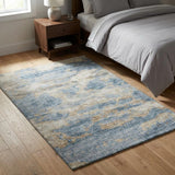 3' X 5' Blue And Indigo Abstract Shag Washable Area Rug With UV Protection