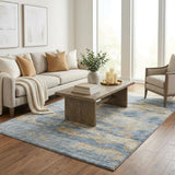 5' X 8' Blue And Indigo Abstract Shag Washable Area Rug With UV Protection