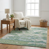 5' X 8' Green And Teal Abstract Shag Washable Area Rug With UV Protection