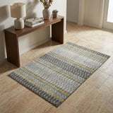 3' X 5' Gray And Gold Geometric Shag Washable Area Rug With UV Protection
