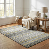 5' X 8' Gray And Gold Geometric Shag Washable Area Rug With UV Protection