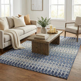 5' X 8' Blue And Teal Geometric Shag Washable Area Rug With UV Protection